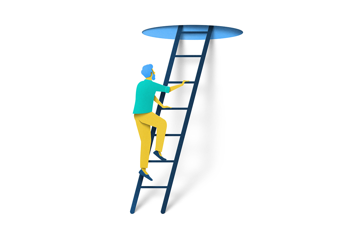 Illustration of a man climbing a ladder