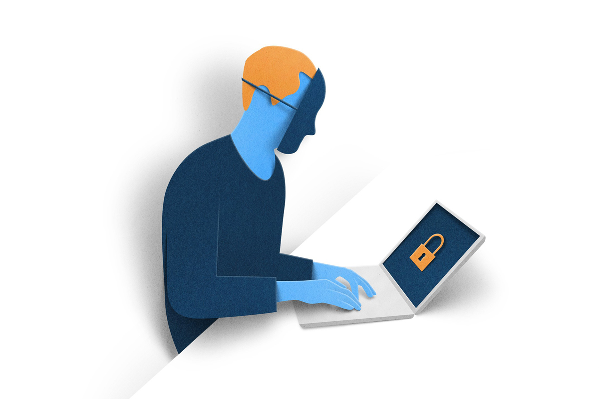Illustration of a person hacking a laptop