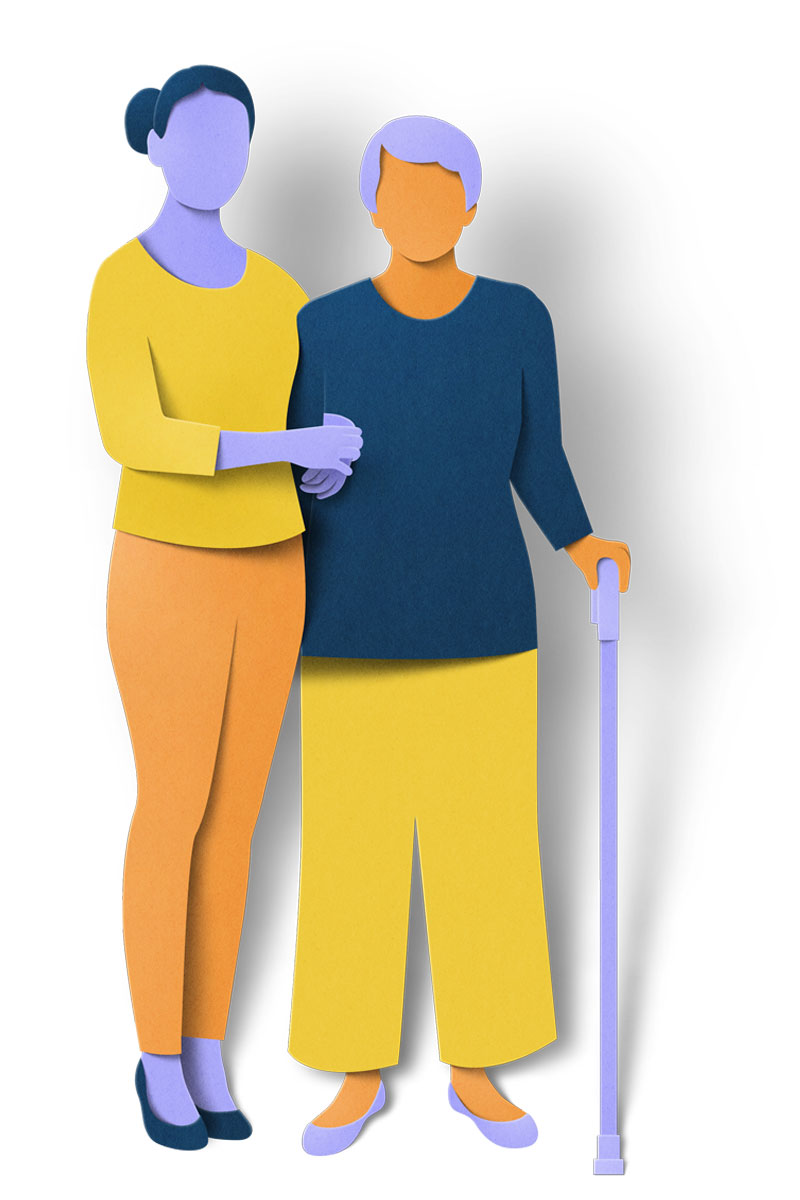 Supporting lady with stick