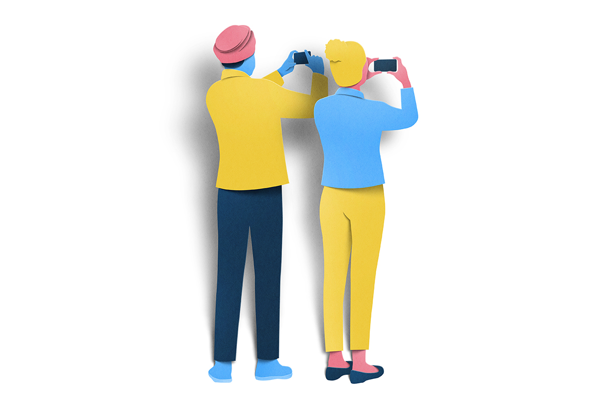 Illustration of a couple taking a selfie