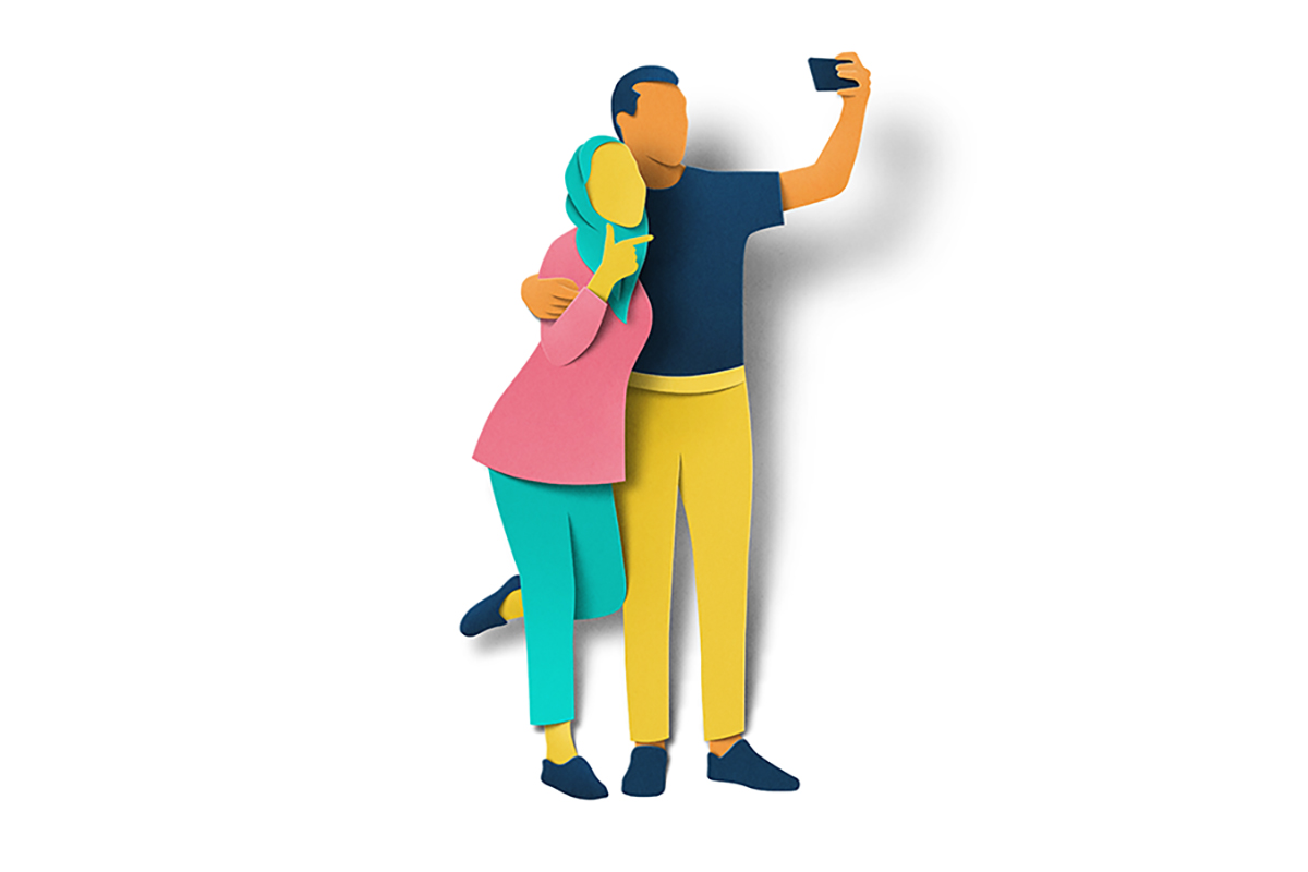 Illustration of a couple taking a selfie