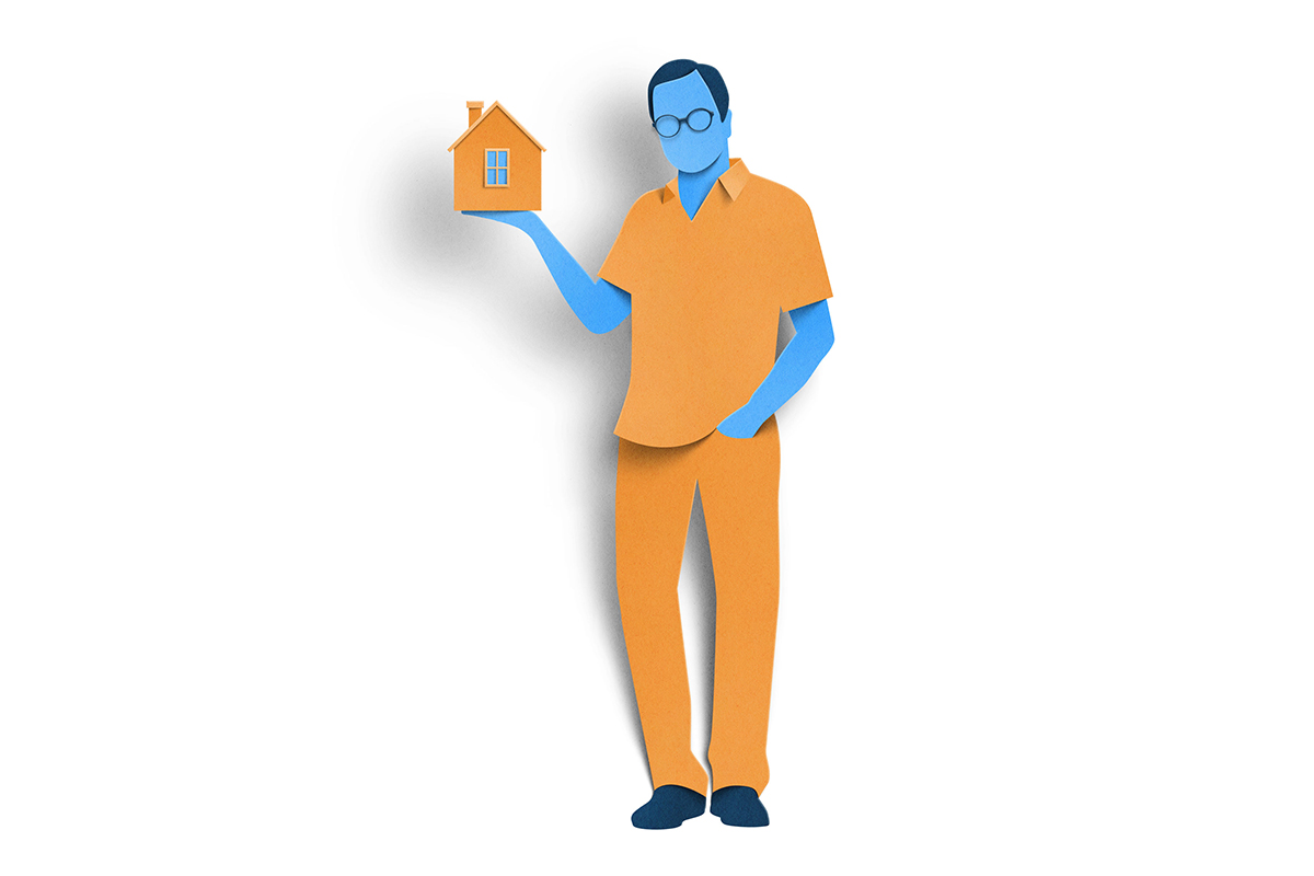 Illustration of man holding a house