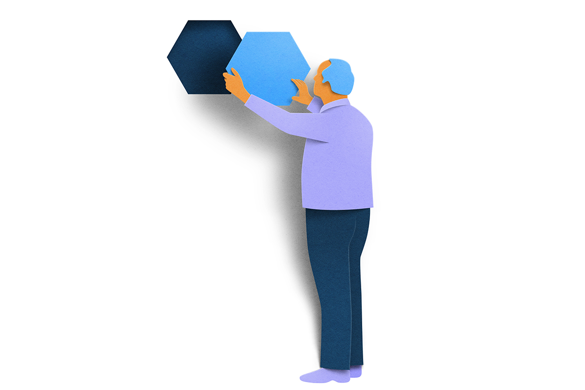 Illustration of man filling in missing piece