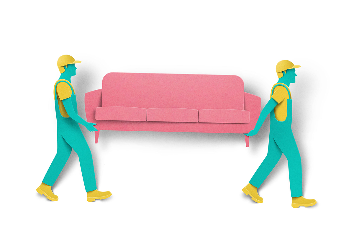 Illustration of man carrying sofa