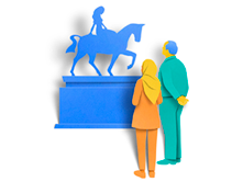 Illustration of two people looking at the Godiva horse statue
