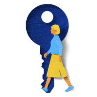 Illustration of a woman and a large house key