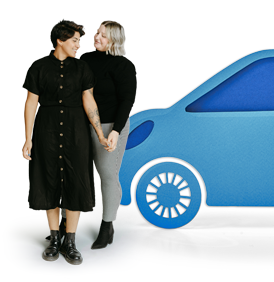 Image of two ladies next to a car