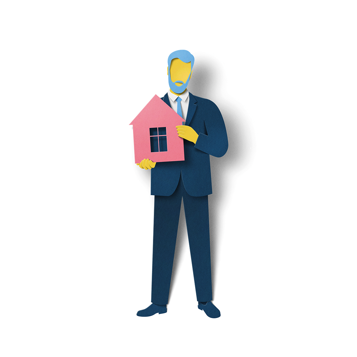 Man in suit holding house